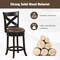 Costway 26'' Swivel Bar Stool Counter Height PU Leather Seat Rubber Wood Legs Footrest